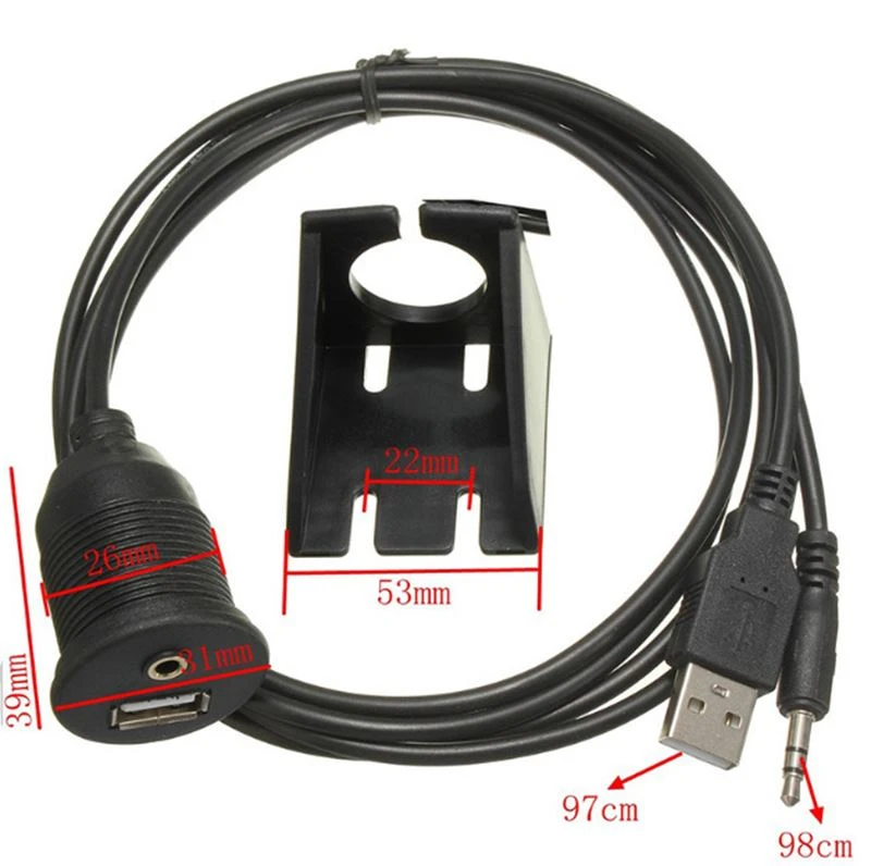 3.5mm AUX USB 2.0 Car Dashboard Flush Mount Panel Cable 3.5mm AUX USB 2.0 Car Dashboard Flush Mount Panel Cable